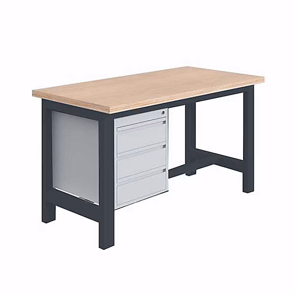 Établi pour atelier avec 3 tiroirs – Dim 1200 × 750 × 840mm, Gris anthracite RAL7016, W010010695-GA