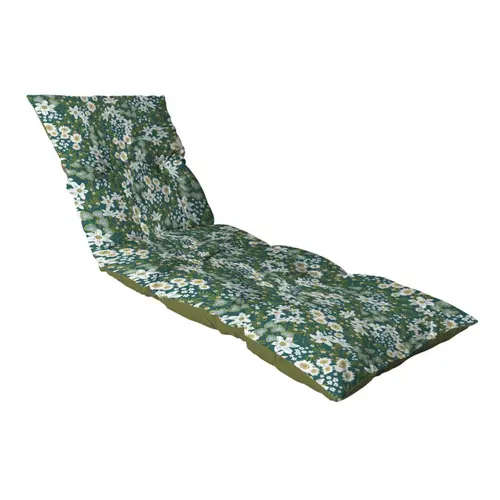 Côté extérieur:Coussin bain de soleil en polyester/coton fleuri/uni vert Flocons Elégantes - 180 x 56 x 10 cm