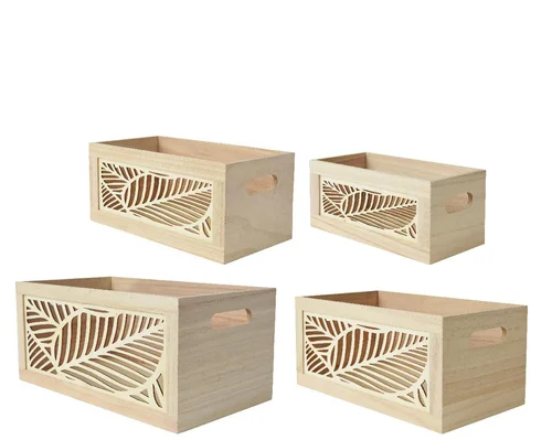 Univers extérieur:Panier de rangement en bois de Paulownia naturel taille 2 - 31 x 17 x 14 cm