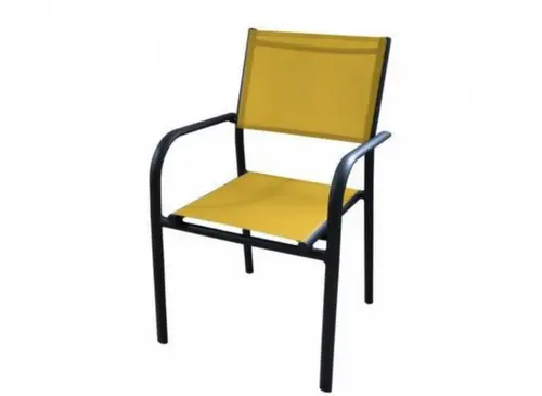 Mon jardin：Fauteuil de jardin empilable, aluminium et toile, graphite / moutarde - PROLOISIRS Duca