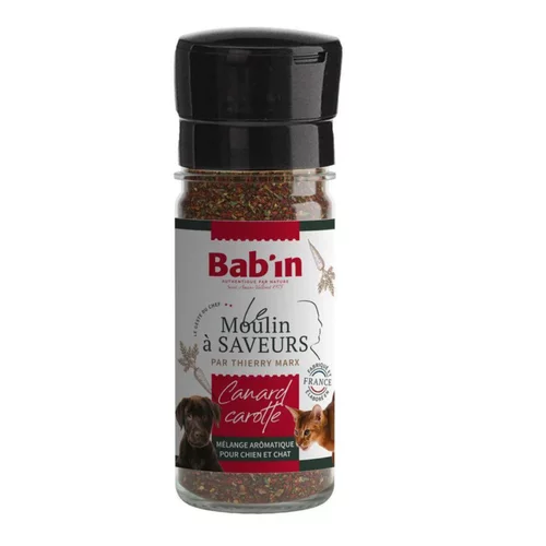 Un choix pratique pour l’extérieur：Moulin à saveurs pour chien et chat au canard et à la carotte Bab'in - 45 g