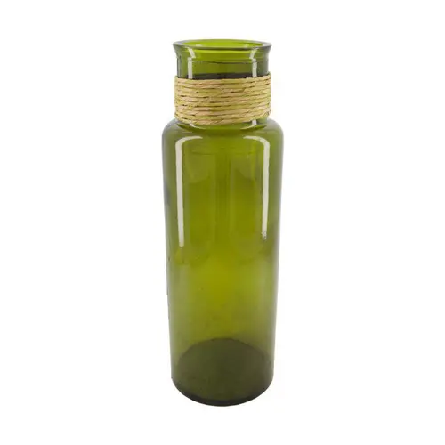 Pour compléter votre jardin:Vase vert olive en verre recyclé et raphia - Ø 15 x H 45 cm