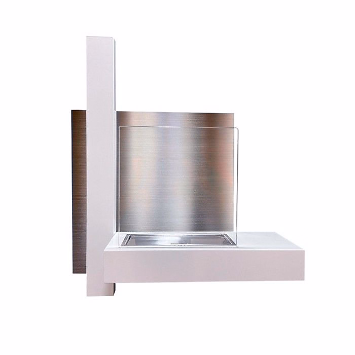 Cheminée murale bioéthanol – DIVINA FIRE, VIENNA, Acier inoxydable, Blanc, 65 × 75 × 23 cm