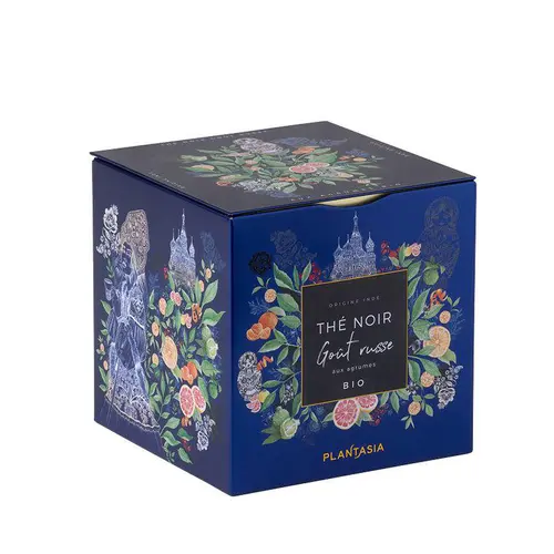 Pour vos projets:Thé noir goût russe bio en boite métal bleu Plantasia - 24 sachets