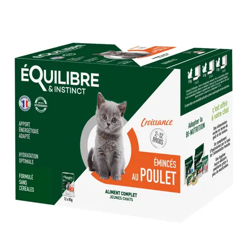 Indispensable au jardin:Aliment humide pour chaton poulet spécial croissance Équilibre & Instinct - 12 x 85 g