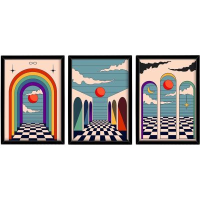Ensemble de 3 tableaux décoratifs (Arc en ciel)