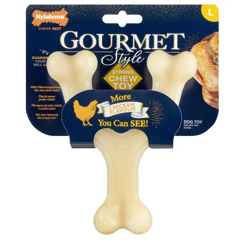 Bien au jardin：Jouet pour chien au poulet Nylabone Gourmet wishbone - Taille L
