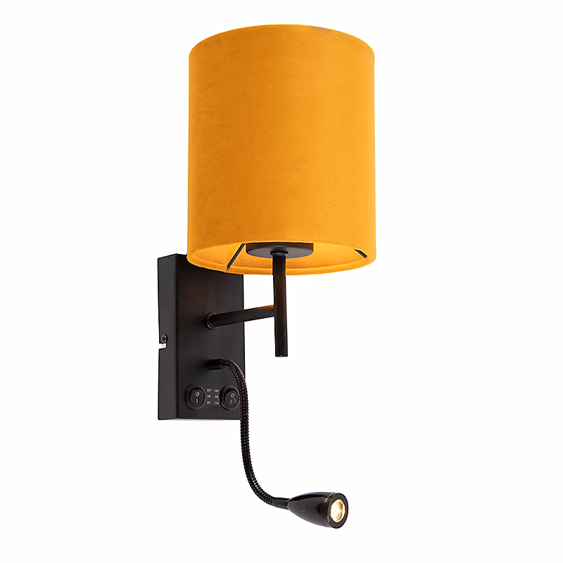 Applique murale noire avec abat – jour en velours jaune | Stacca