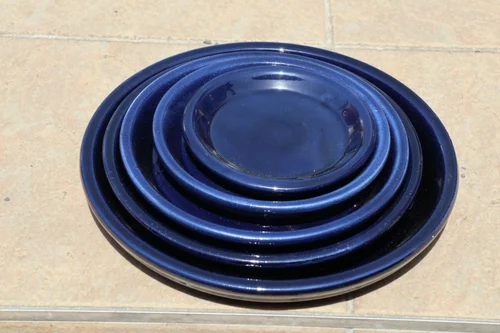 Jardin complet:Soucoupe en terre cuite émaillée bleu Nuit étoilée Les Poteries d’Albi - Ø 18 cm