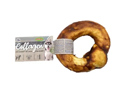 Espace vert utile:Friandise à mâcher pour chien en vrac donut de collagène au saumon Bubimex – Ø 10 cm – Prix à la pièce