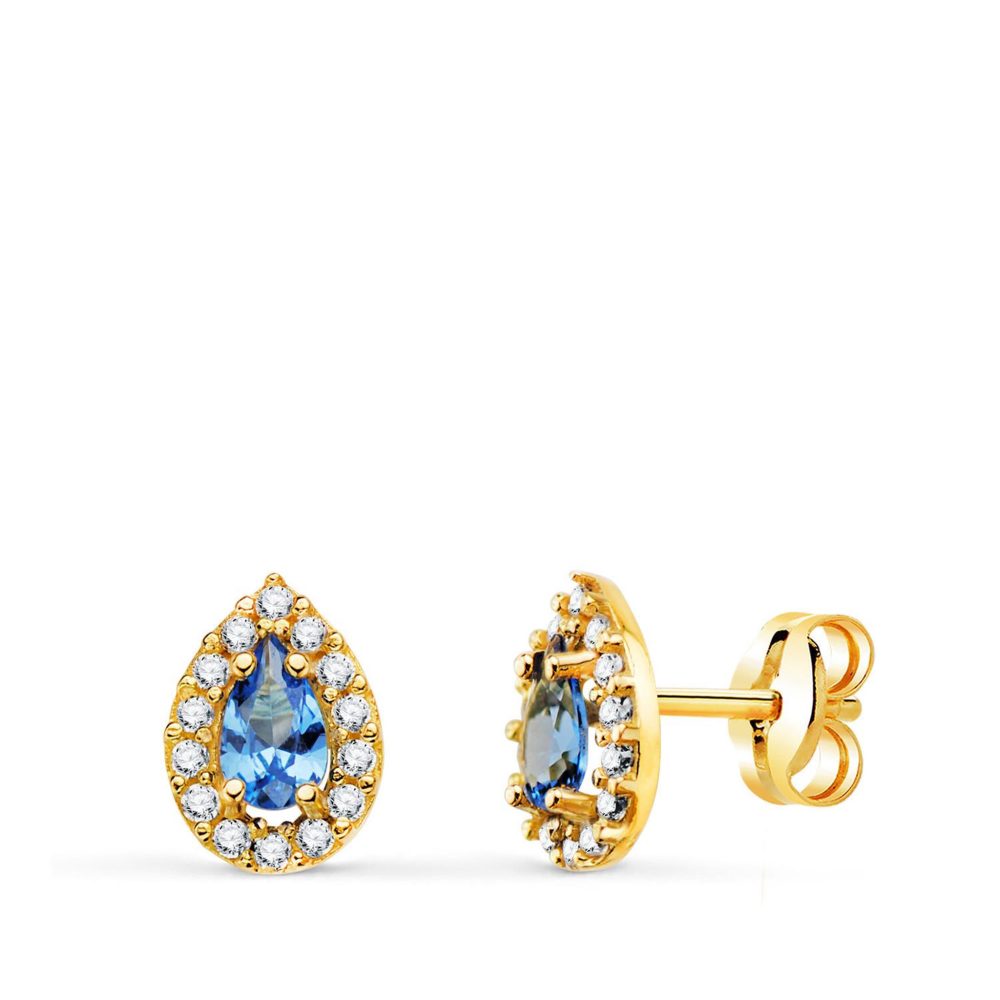 L'ATELIER D'AZUR Boucles d'Oreilles Or 18 Carats 750/000 Jaune - Pierre Bleue et Zirconium