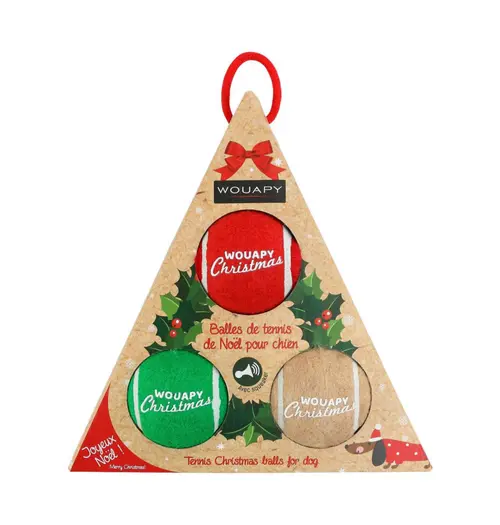 Choix pratique：Balles de tennis de Noël pour chien avec squeaker coloris multicolore Wouapy - coffret de 3 jouets