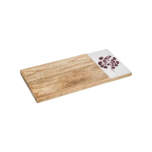 Pour profiter du jardin:Petite planche à découper en bois de manguier et décor fleuri blancouge - 30 x 15 cm