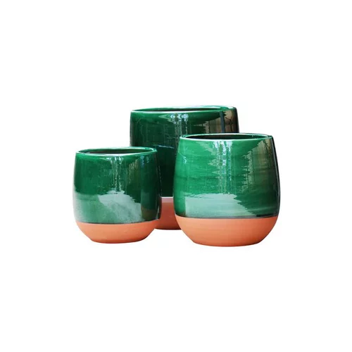 Extérieur moderne：Pot en terre émaillée vert Jade Les Poteries d’Albi Saintrop - Ø 23 x H 26 cm