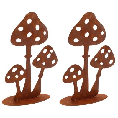 Décor champignons sur pied en métal vieilli (Lot de 2)