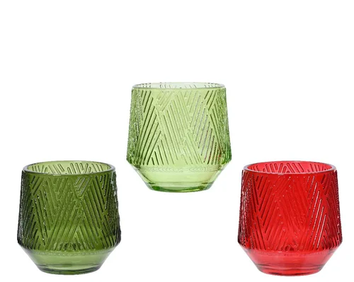 Pour embellir le jardin:Photophore texturé coloris multicolore en verre - 8 cm