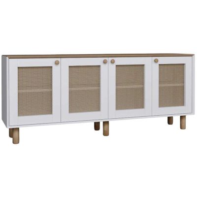 Buffet 4 portes en aggloméré Bohemian (Blanc avec cannage (4 portes))