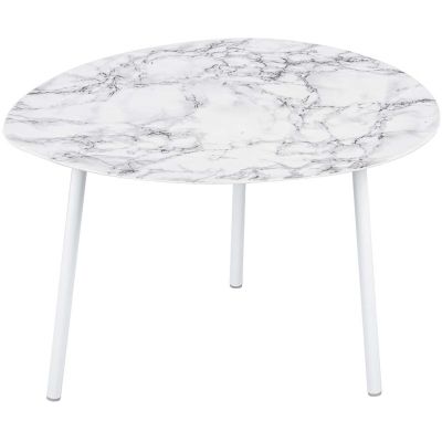 Table basse en métal imitation marbre Ovoid 67 x 60 cm (Blanc)