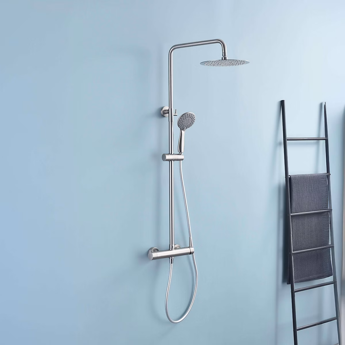 Colonne de douche mécanique avec barre extensible SKY BATH nickel brossé Inox S304 série ROCK | Colonne de douche