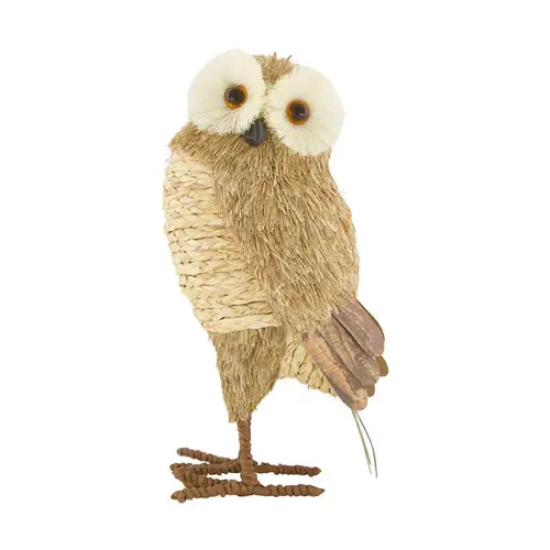 Pour mieux aménager votre jardin:Hibou en herbe naturelle à poser - 14 x 14 x 32 cm