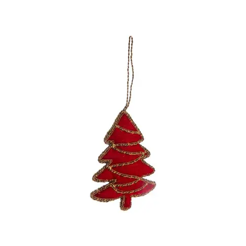 Extérieur fonctionnel：Décoration à suspendre sapin en velours bordeaux et or - 8 x 19 cm