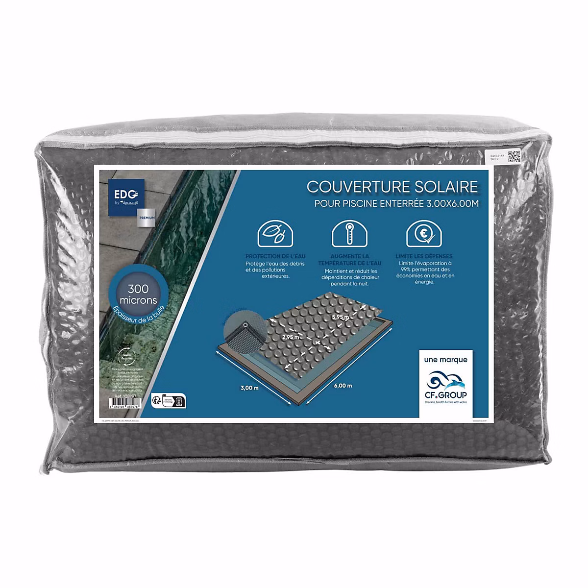 Bâche à bulles Pour Piscine Enterrée 3 X 6 | 300 Microns – Gris Opaque – Dimensions couverture 2.95 X 5.95