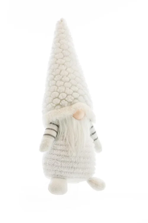 Pour votre quotidien：Gnome debout en tissu avec bonnet tuffté blanc - 21 x 17 x 54 cm