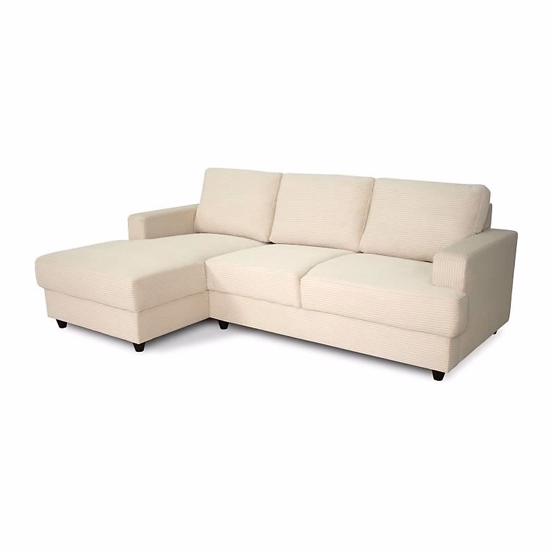 Canapé d'angle gauche 4 places – PAUL in cord, Tissu Beige, 216 × 141 × 79 cm, Fabriqué en Ukraine