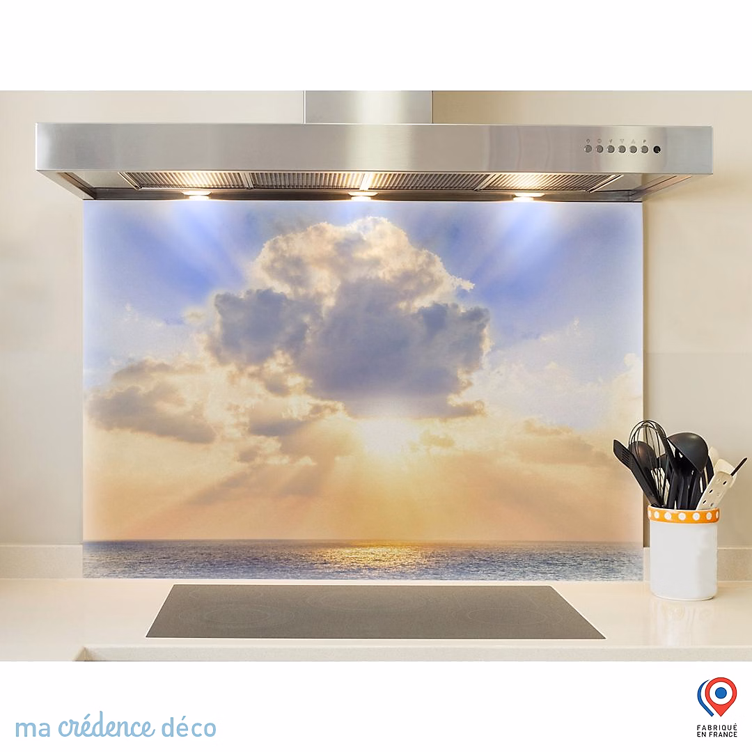 Crédence cuisine fond de hotte Soleil et mer – Verre trempé, L 70 cm x H 60 cm, MaCrédenceDéco