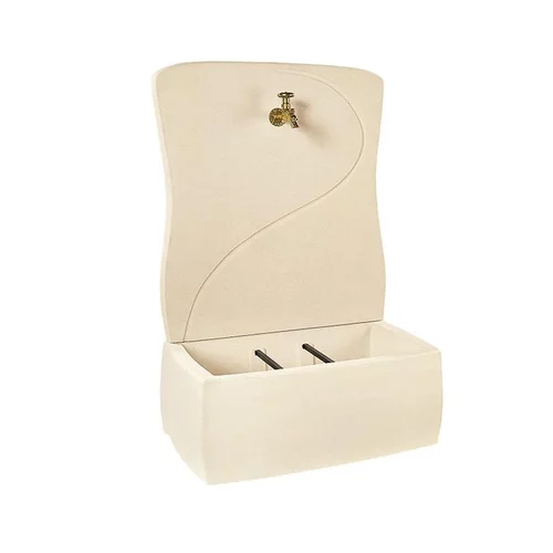 Solution pour le jardin：Fontaine murale en pierre reconstituée ton blanc Hairie Grandon - 100 cm