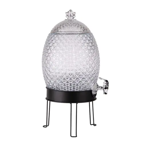 Facile pour le jardin:Fontaine en verre transparent forme ananas avec support métal - 10 L