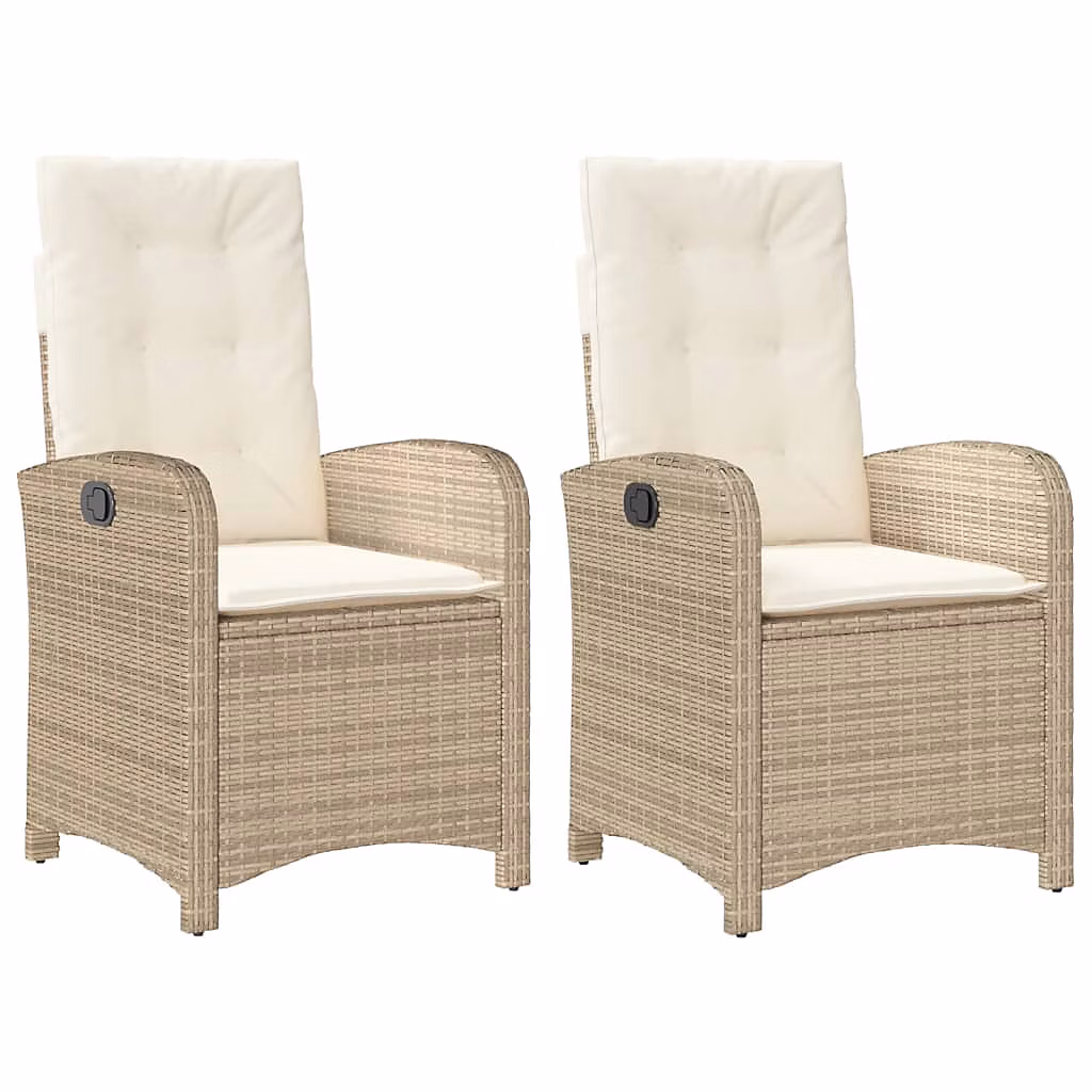 Chaises inclinables de jardin et coussins beige rotin vidaXL – lot de 2