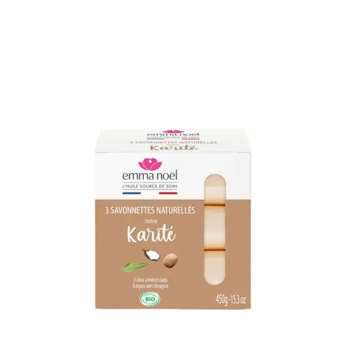 Pour vos projets extérieurs:Savonnettes au karité bio en sachets de 3 x 150 g
