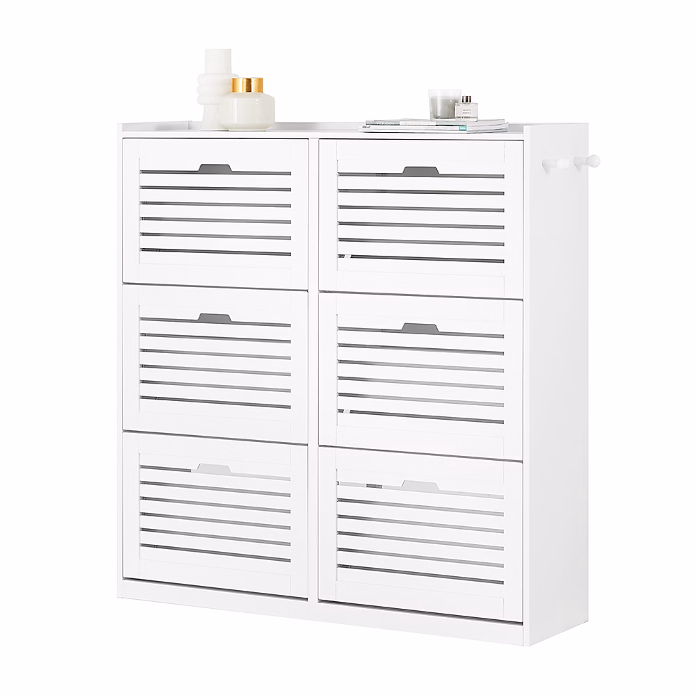 Armoire à Chaussures à 6 Abattants Coffre de Rangement avec 2 Crochets – FSR145-W, SoBuy