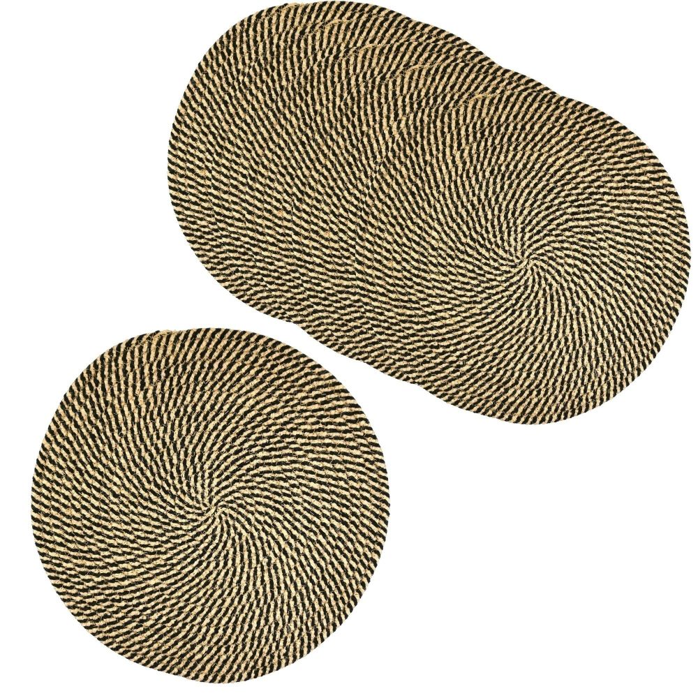 Set de table rond en jute naturelle (Lot de 6) (Naturel et noir)