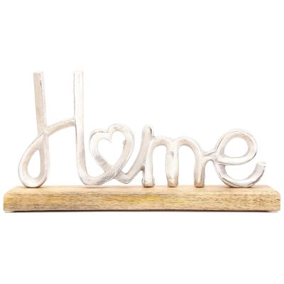 Décoration à poser en aluminium et bois de manguier 32 x 19 cm (Home)