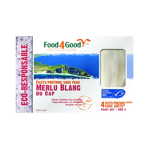 Pour votre extérieur：Filets de merlu blanc du Cap Food4Good - 500 g (4 pièces)