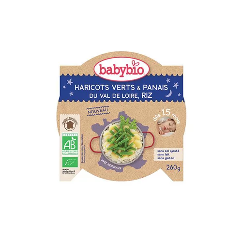 Pratique dehors:Pots de panais haricots verts et riz bonne nuit Babybio 2 x 200 g