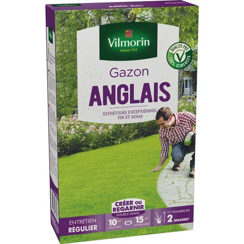 Loisirs jardin:Graines de gazon à semer anglais Label Rouge Vilmorin - en étui de 250 g