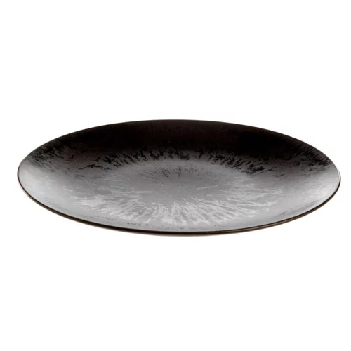 Essentiel pour le jardin:Assiette plate en grès réactif coloris noir Onyx – Ø 27 cm