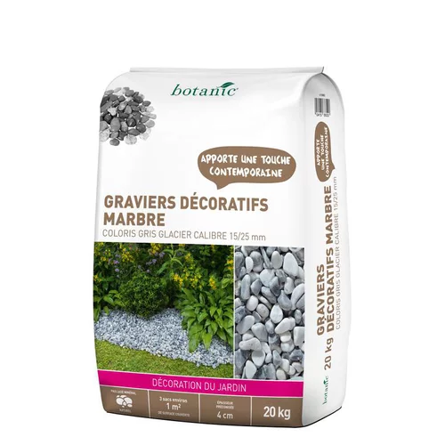 Sélection extérieur:Graviers de marbre gris glacier de calibre 15 à 25 mm en sac de 20 kg