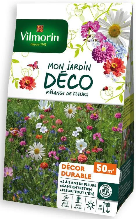 Une solution pour le jardin:Mélange de fleurs Décor durable Vilmorin - graines à semer pour 50 m² de surface