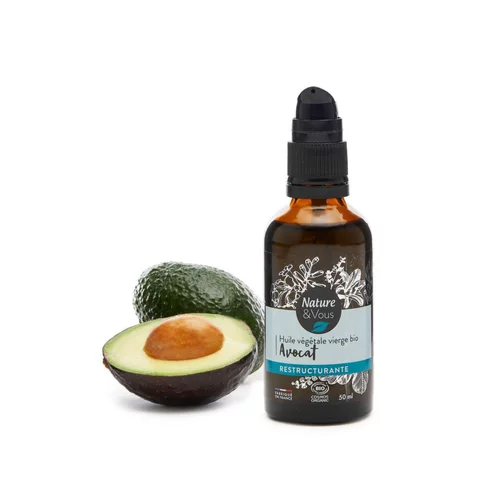 Pensé pour le jardin:Huile végétale vierge bio Avocat Nature & Vous certifiée COSMOS ORGANIC par Cosmécert selon le référentiel COSMOS - 50 ml
