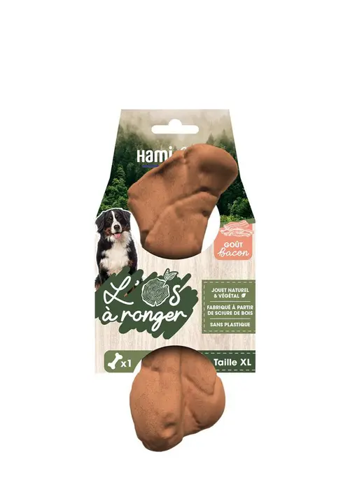 Solution pour le jardin：Jouet pour chien os à ronger goût bacon naturel et végétal Hami form - Taille XL