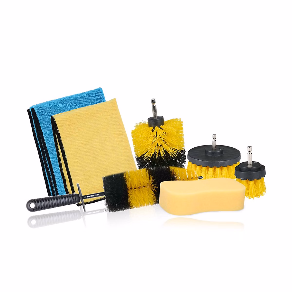 DUNLOP Kit de Nettoyage Roue pour Voiture 7 Pièces – Brosse Jantes, Éponge XL, 2 Microfibre 300gsm, Nettoyage Voiture