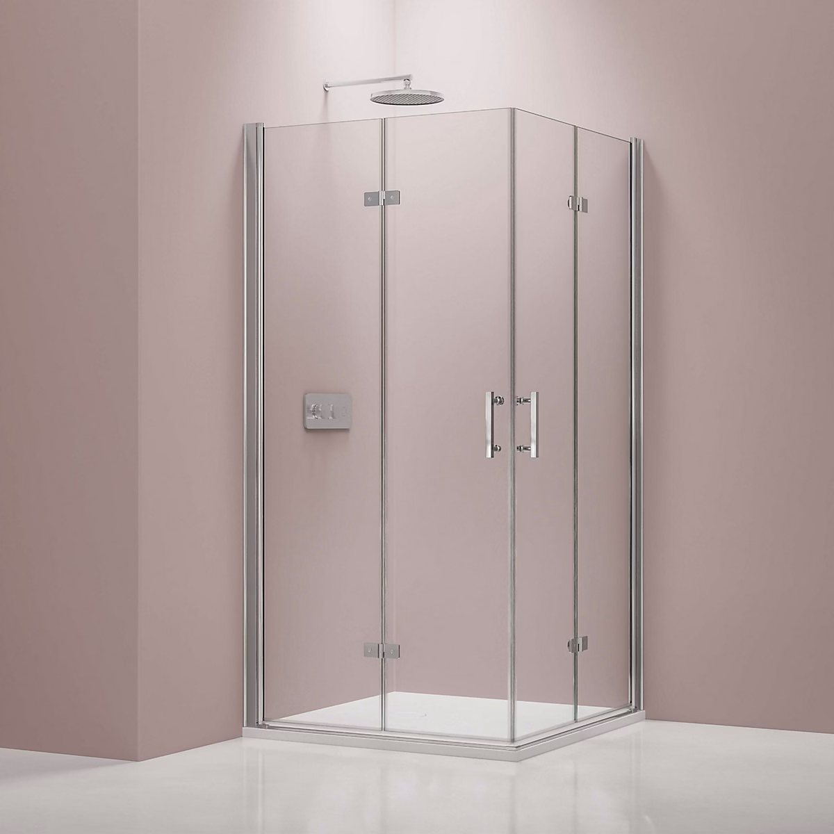 Cabine de douche d'angle 90 × 90 × 195cm (LxPxH) verre 8mm – 2 portes pliantes | Profilé chrome | DX213