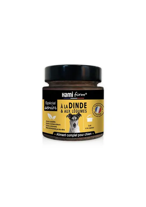 Un atout pour vos extérieurs:Pâtée pour chien "Les cuisinés" Hamiform spécial senior à la dinde & aux légumes - 250 g