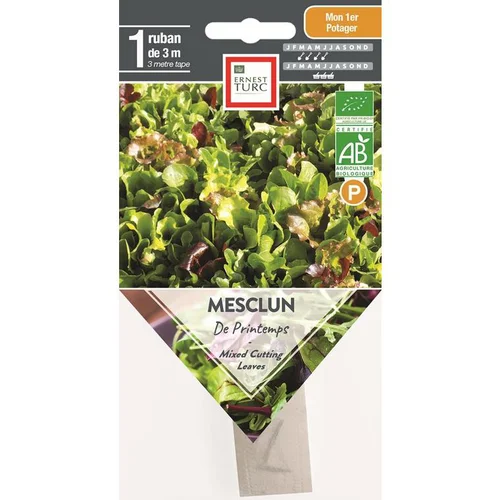 Côté jardin：Graines présemées de mesclun de printemps bio Ernest Turc - 1 ruban de 3 m