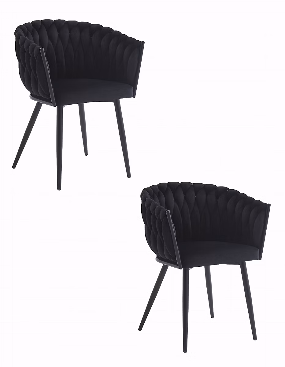 Chaise Valora MAYAN – revêtement en velours noir, pieds en métal x2