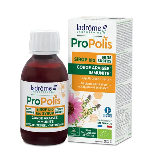 Pour vos moments en extérieur:Sirop sans sucre à la propolis bio Ladrôme – 150 ml